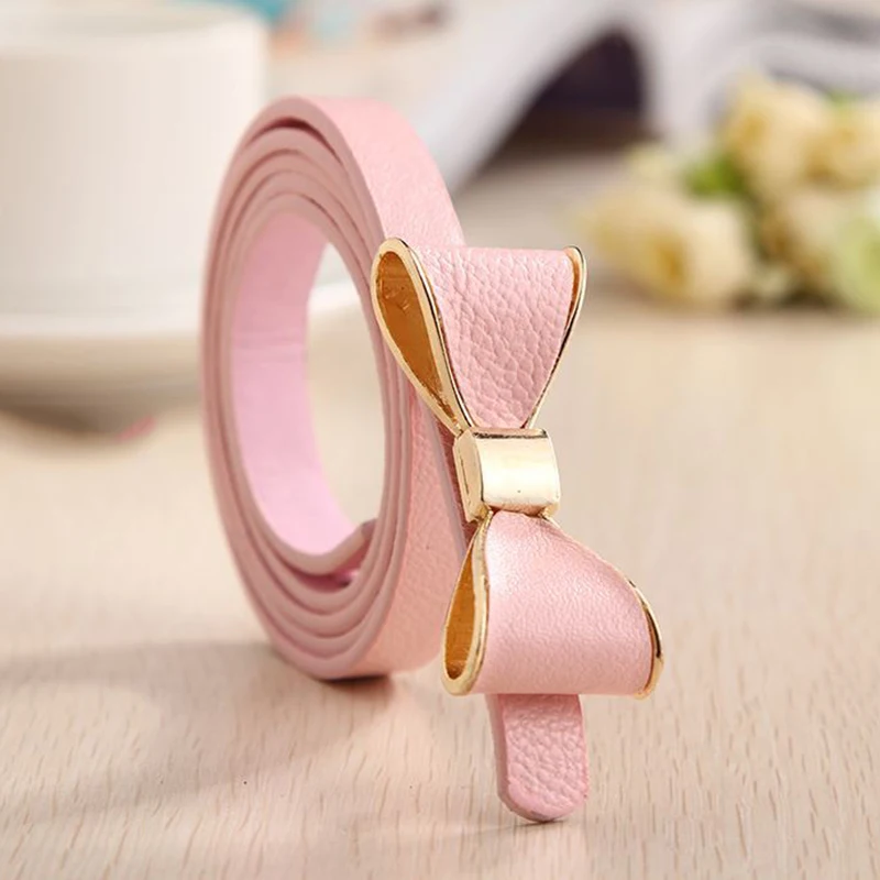

2020 New Lady White Red Yellow Bow Belt Waist Band Female Bowknot Skinny Thin PU Leather Belts for Women Dresses Straps