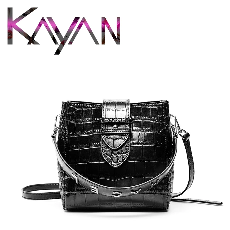 

New Crocodile Pattern Women Hand Bag Real Leather Shoulder Bag Locomotive Style Female Crossbody Bag Fashion Bucket Bag