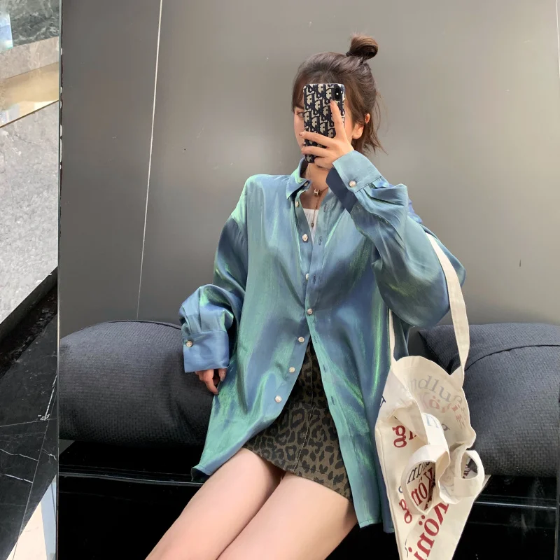 Женская блузка с длинным рукавом и голограммой Lazy Lang Свободные повседневные