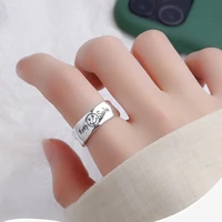 retro smiley ring woman irregular bump design english letter opening adjustment index finger ring party jewelry ring accessories