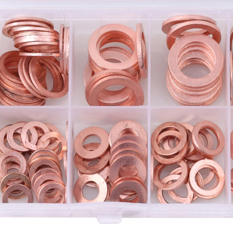 200pcs/box Copper Washers Flat Ring Sump Plug Oil Seal Assorted Set Professional Kit Gasket | Инструменты