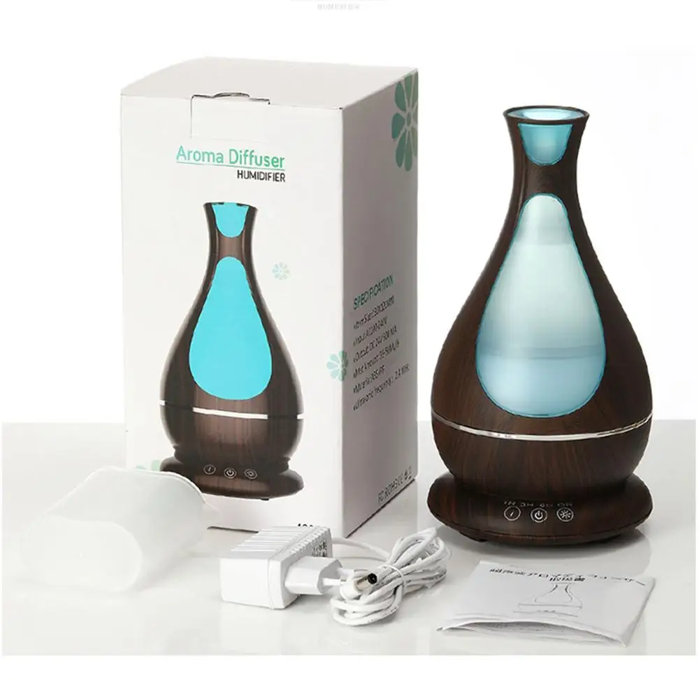 

Bowling-shaped Wood Grain Aroma Essential Oil Diffuser Aromatherapy Ultrasonic Air Humidifier with LED Light for Room 400ml