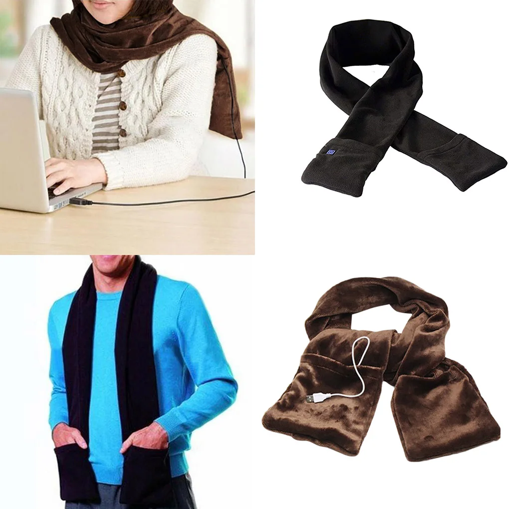 

Шарф с подогревом через USB, мягкая теплая шаль с карманами, зимняя теплая шаль унисекс, уличная одежда для рыбалки, скалолазания, пешего туризма