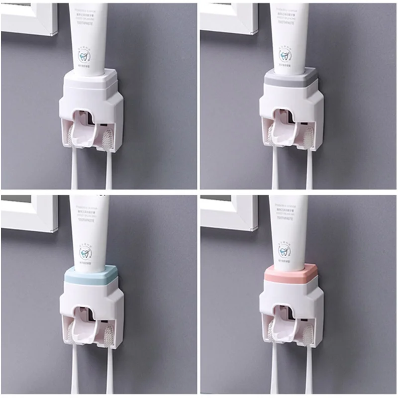 

Toothbrush Set Toothpaste Dispenser Wall Mount Stand Bathroom Accessories Set Rolling Automatic Squeezer Family Hygienic