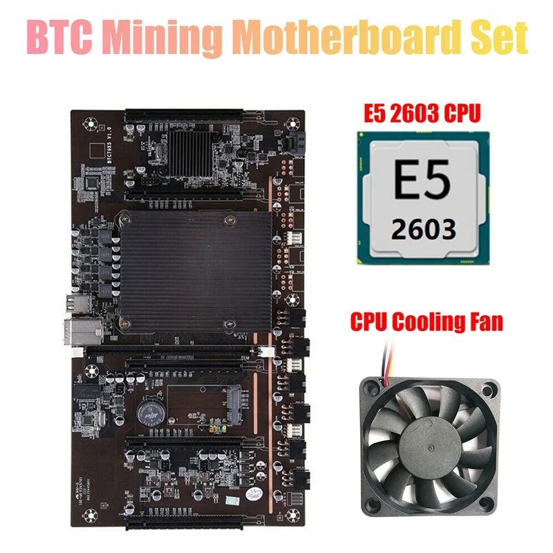 

H61 BTCX79 Miner Motherboard with E5 2603 CPU+Cooling Fan LGA 2011 DDR3 Support 3060 3070 3080 Graphics Card for BTC