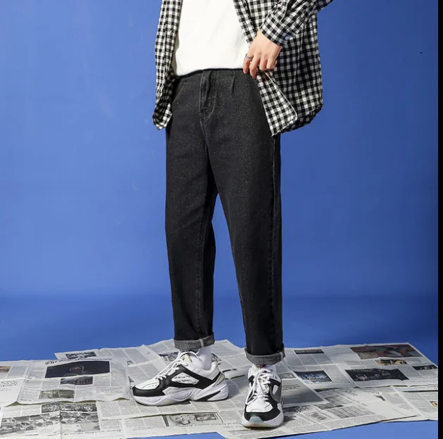 Ins повседневные джинсы мужские свободные Hong Kong вкус падение широкие прямые