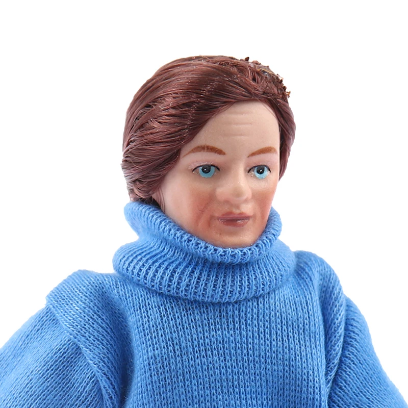 

1:12 Dollhouse Miniature Porcelain Doll Model Blue Sweater Youth Doll House Toy