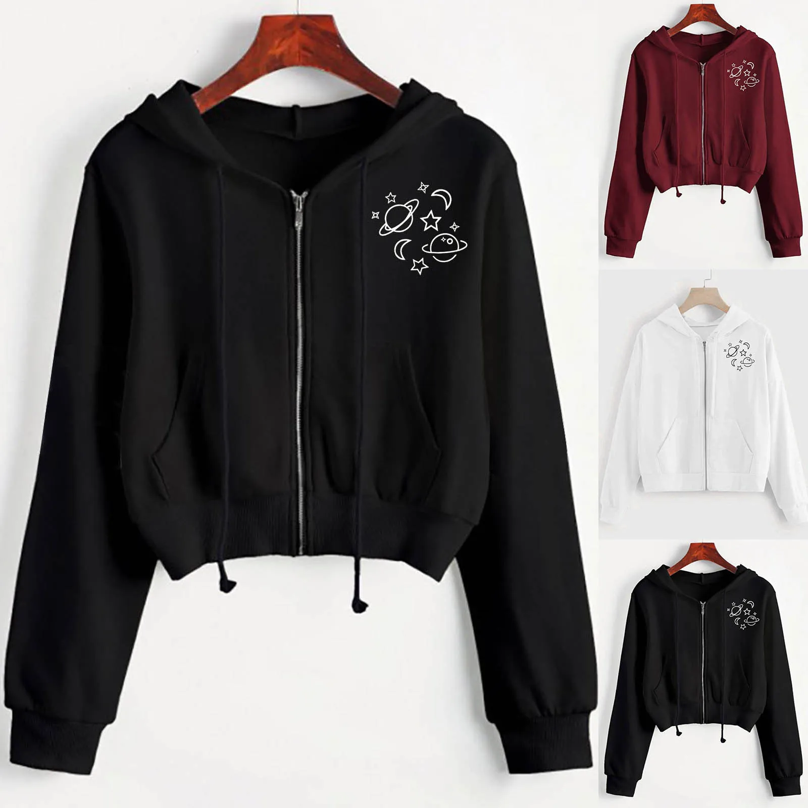 

Womens Hoodies Harajuku Hooded Cotton Jacket Long Sleeve Zipper Sweatshirt Printed Hoodie Causal Tops Blouse Coat Woman Clothes