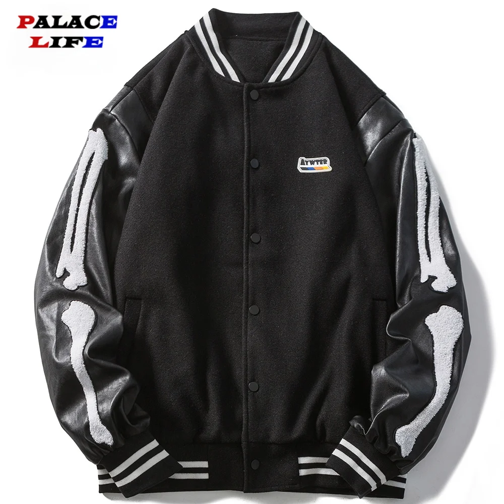 

Patchwork Baseball Jacket Men Soft Furry Patch Leather Coats 2021 Autumn Loose All-match College Style Couple Bomber Jackets