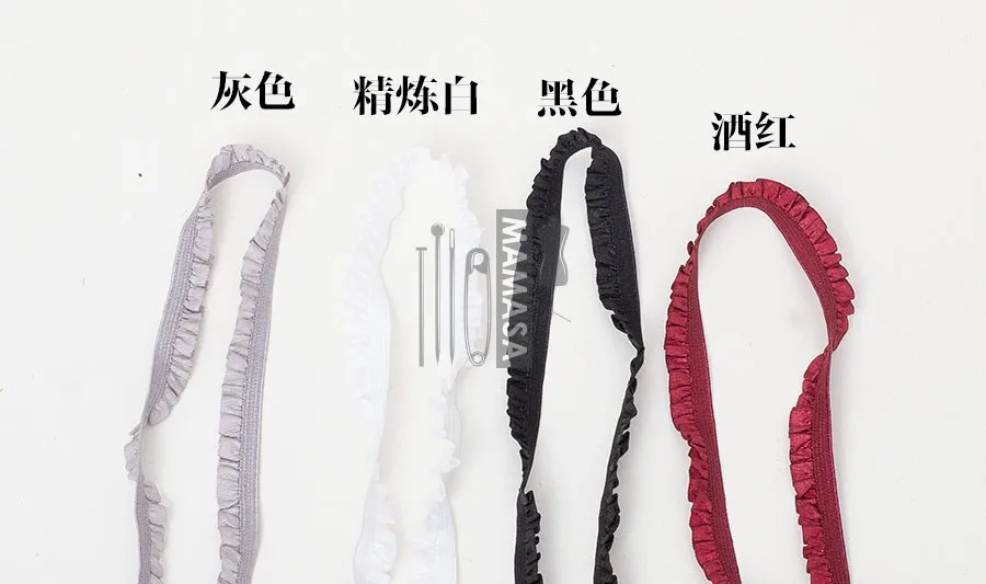 Эластичный кружевной тесьма "Бургундия-серый" двусторонняя, для одежды, растяжимая, с оборками, ширина 1 см.