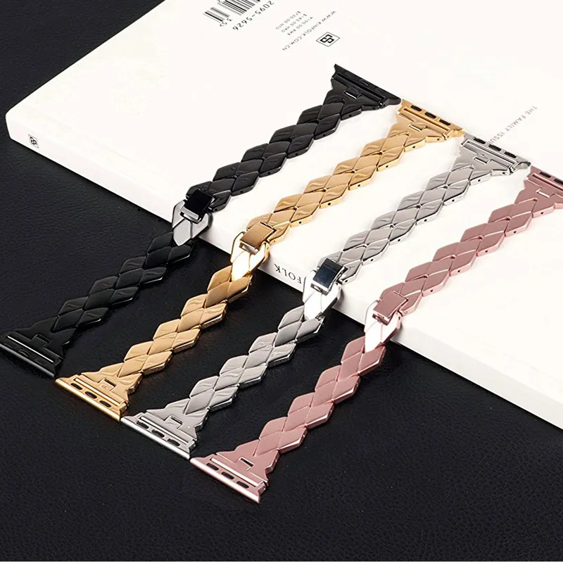 Ремешок из нержавеющей стали для Apple Watch band 4 5 44 мм 40 iWatch 3 2 42 38 ромбовидный браслет