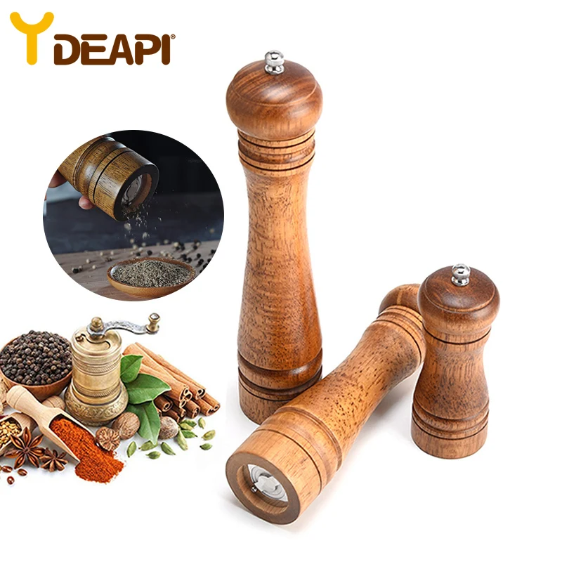 

YDEAPI Classical Oak Wood Pepper Spice Mill Grinder Set Handheld Seasoning Mills Grinder Ceramic Grinding Core BBQ Tools Set