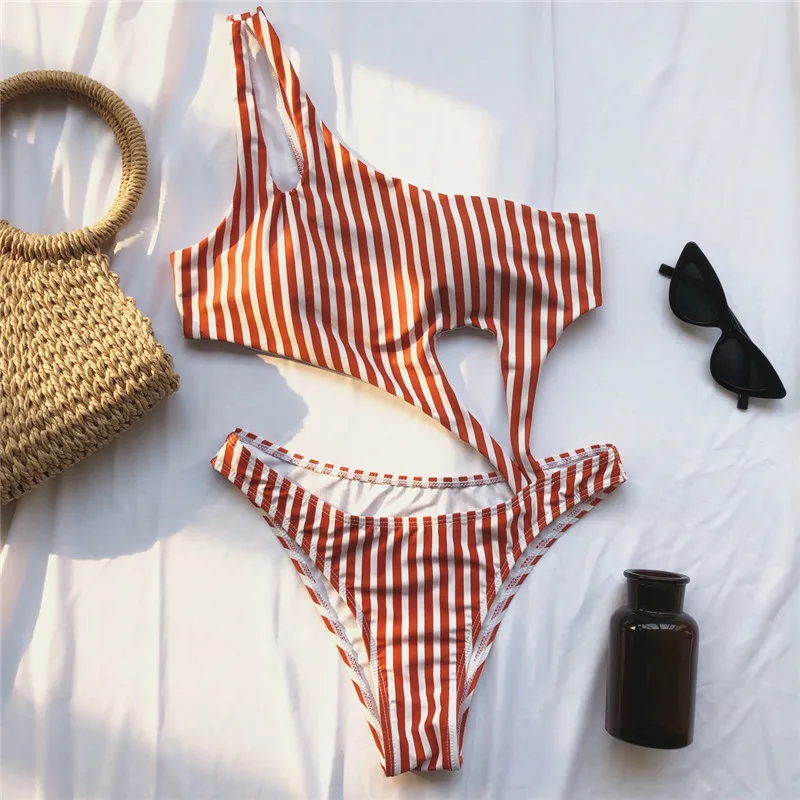 

One Shoulder Swimsuit One Piece Bodysuit Women Sexy Black Swimwear Women Monokini Hollow Out One Piece Suits Beach Wear New