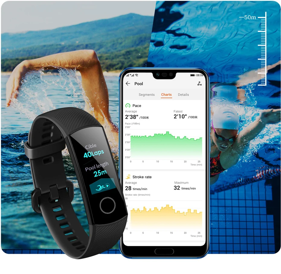 Huawei Honor Band 4 Band 5 Смарт-часы 50 м Водонепроницаемый фитнес-трекер AMOLED сенсорный экран для сердечного ритма монитор сообщение шоу