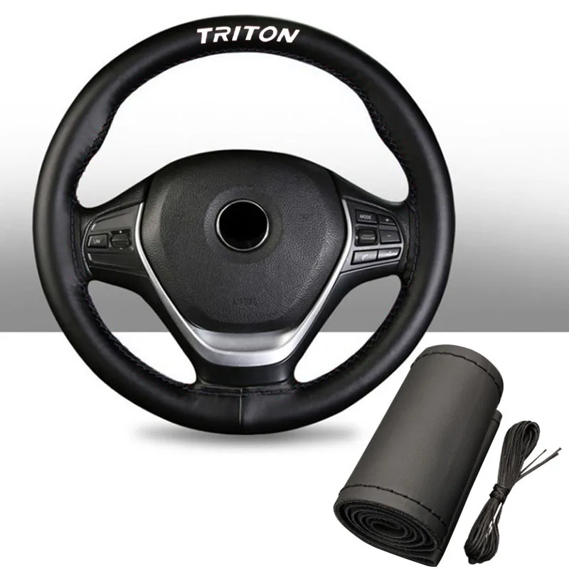 

15 Inch Genuine Leather Braided Steering Wheel Cover for Mitsubishi Triton Car Interior Accessories