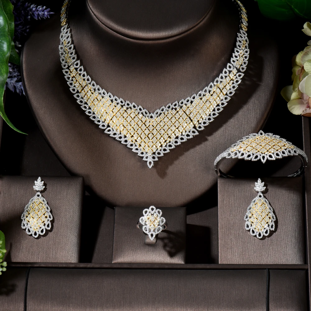 Роскошный большой набор украшений hiневесты с кубическим цирконием в форме капли