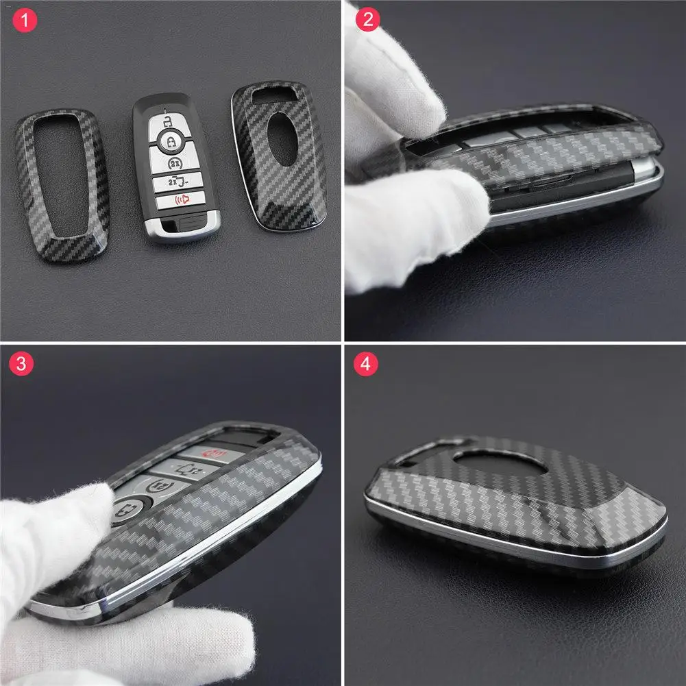 

1PCS Carbon Fiber Key Cas Bag Holder ABS Hard Shell Cover Parts Fit For Ford Explorer Mustang Ecosport F-150 F-250 2018-2019