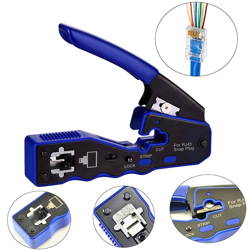 rj45 crimp tool kit with 50 pieces cat6a pass through connectors free global shipping