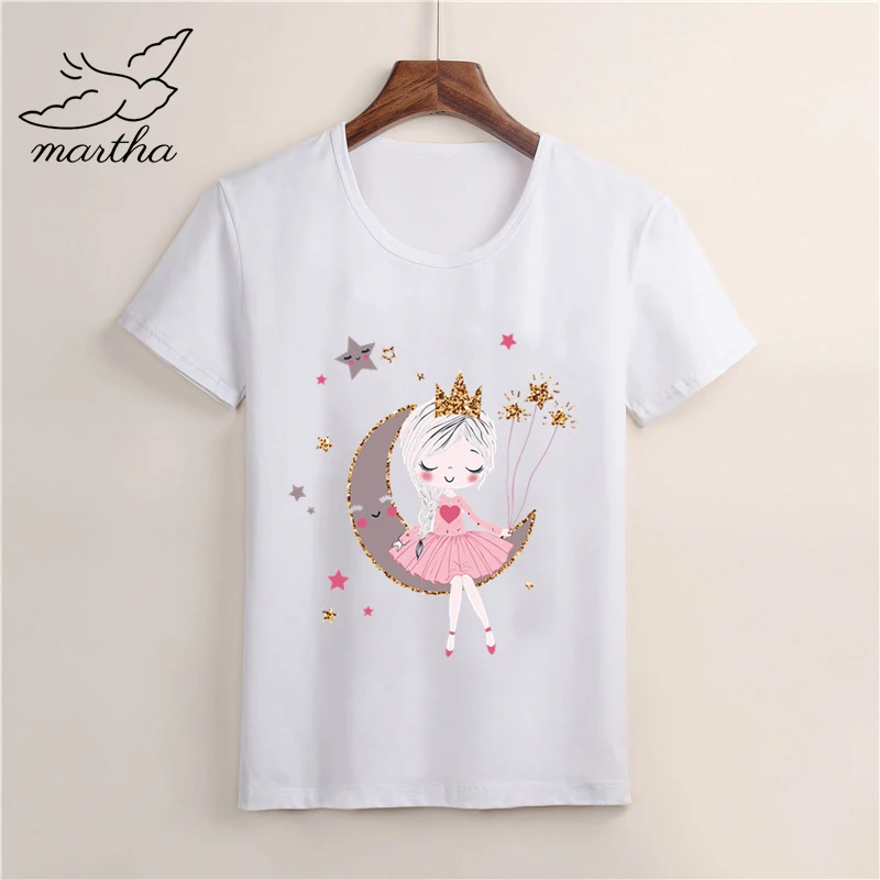 Милые девушки принцесса мультфильм Мода Забавный принт футболка Дети Лето o