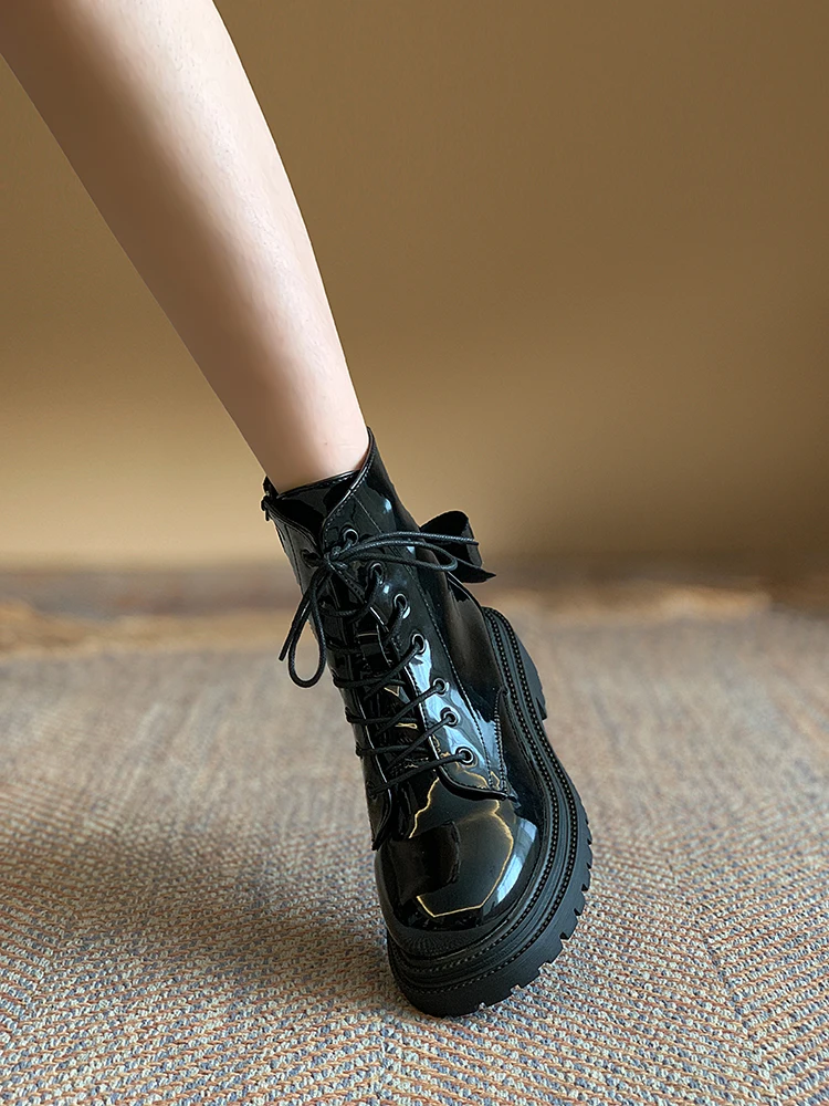 

Женская обувь, осенние ботинки на шнуровке, женские ботильоны с круглым носком, резиновая обувь в стиле «Лолита» на среднем каблуке, Женские...