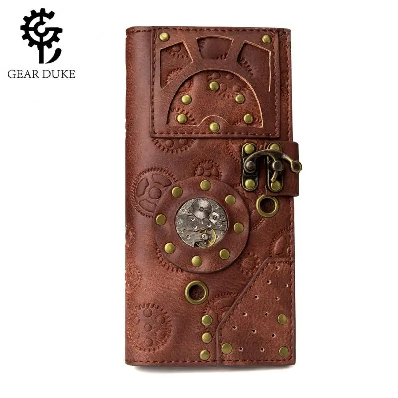 

Women's Gear Rivet Decorated Wallet Streampunk Gearduke Moneybag Medieval Retro PU Leather Hand Wallet Female Punk Hand Purse