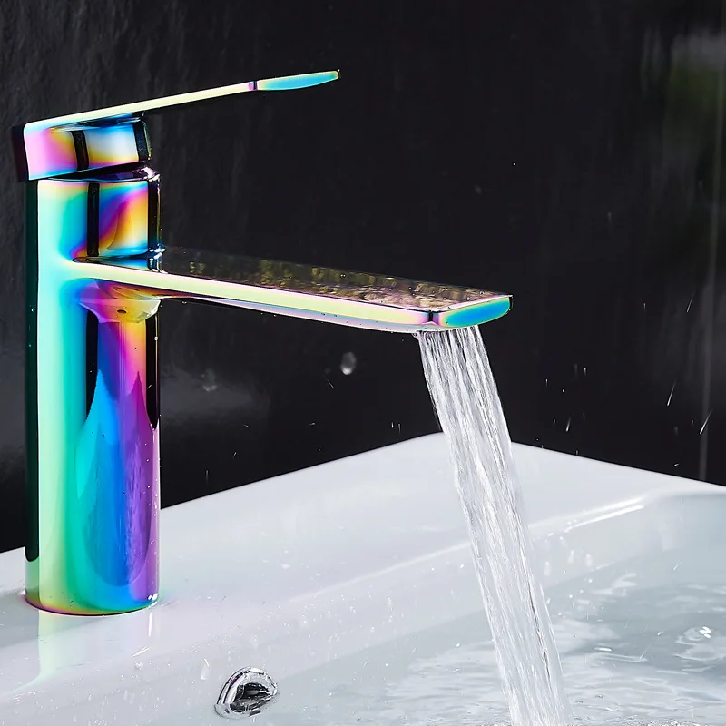 Градиентный красочный латунный Смеситель для раковины водопад Синий Зеленый