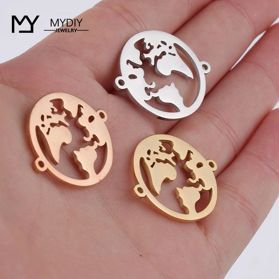 

DIY handmade mirror stainless steel cutout world map pendant Linker earth map pendant necklace bracelet accessories
