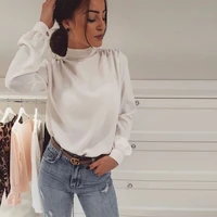 women casual shirts bow tie long sleeve solid color stand collar lightweight blouse daily office lady fashion top 2021