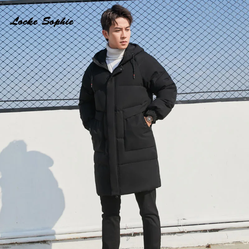 Мужская длинная пуховая куртка размера s плюс 2019 Зимний белый утиный пух в клетку