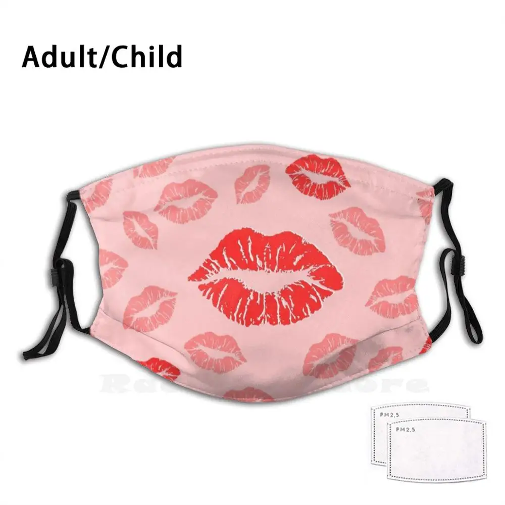 

Lipstick Kiss Pattern Funny Print Reusable Pm2.1627 Filter Face Mask Lipstick Kiss Kisses Lipstick Pattern Love Peace Together