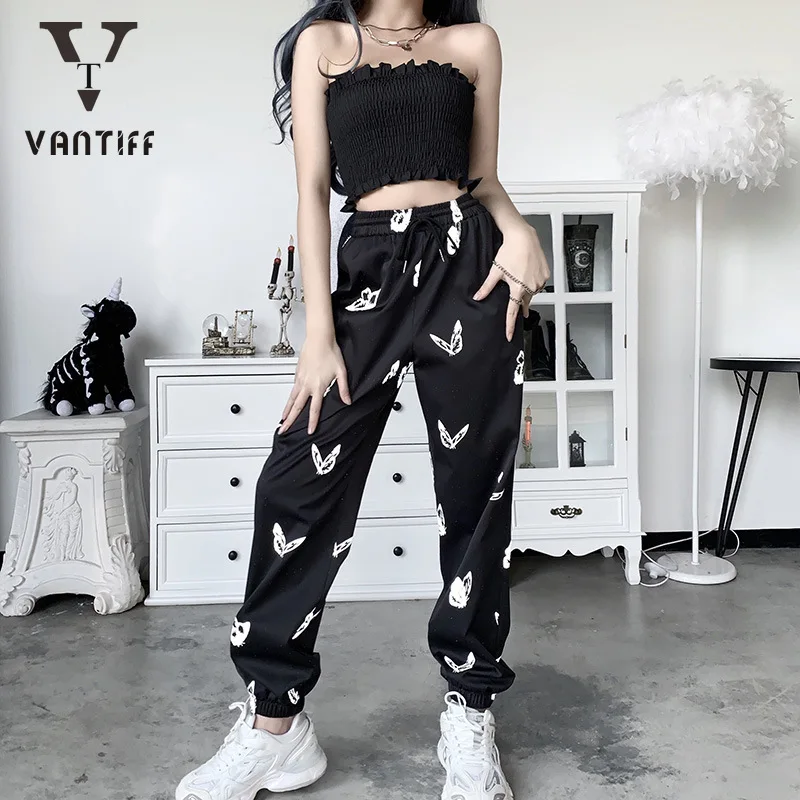 

Elegant High Waist Flared Pants Vintage Butterfly Casual Straight-legged Pants Loose Waist Hip-hop Trousers Summer Streetwear