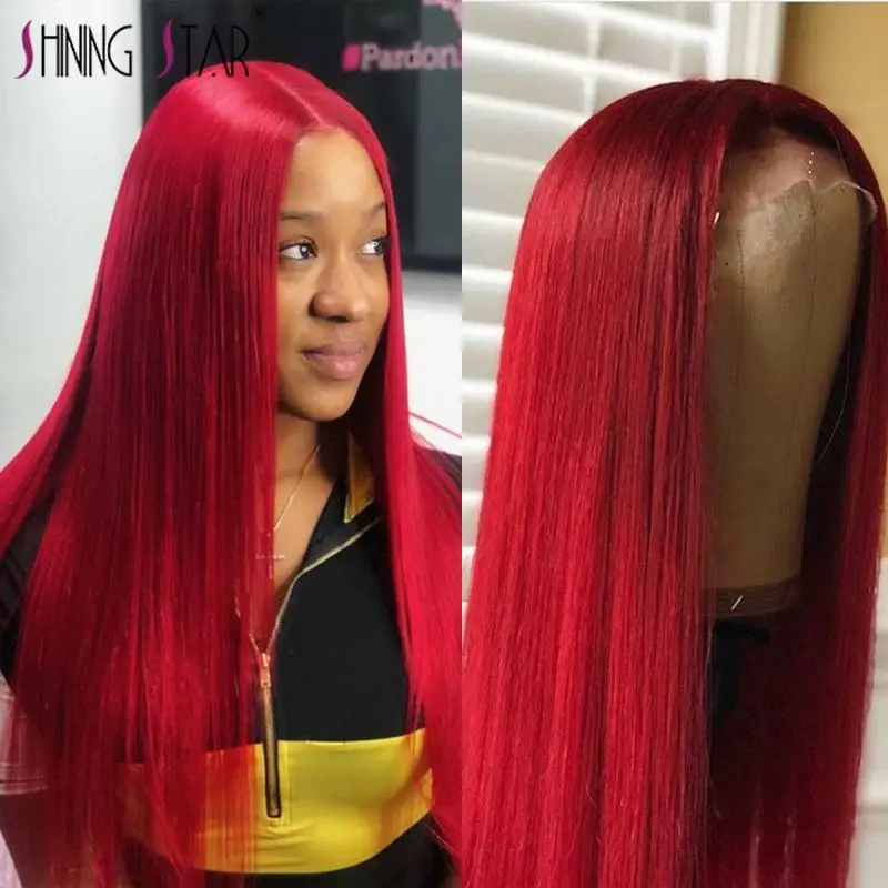 Красный Цветной Синтетические волосы на кружеве человеческие парики