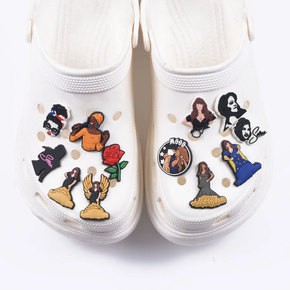 

Single Sale PVC JIBZ Singer Girls Fight For It Garden Shoes Charms Decorations Buckle Clog Sandals Fit Wristbands for kids gifts