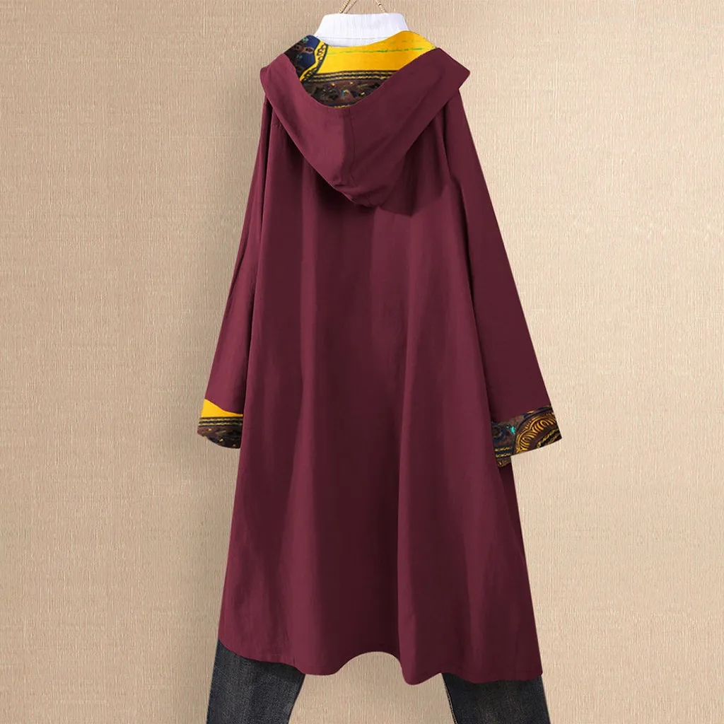 Women Blouses Long Sleeve Boho Print Button Pocket Shirts Loose Cardigan Patchwork Hooded Coat Blusas Mujer De Moda 2019 |