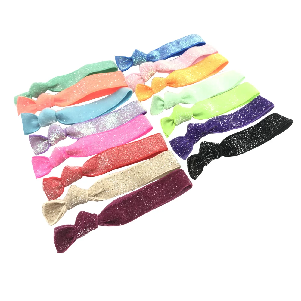 

20Pcs 10mm 15mm Glitter Elastic Ties Frosted FOE Hair Ties Knotted Elastic Hair Ties For Women Girls Ponytail Holder