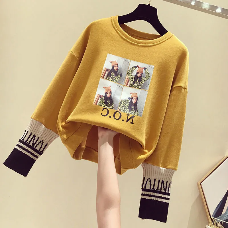 

Winter Spring Harajuku Thickening Sweatshirt Women Casual Long Sleeve Loose Pullover Female Yellow Purple Korean Top