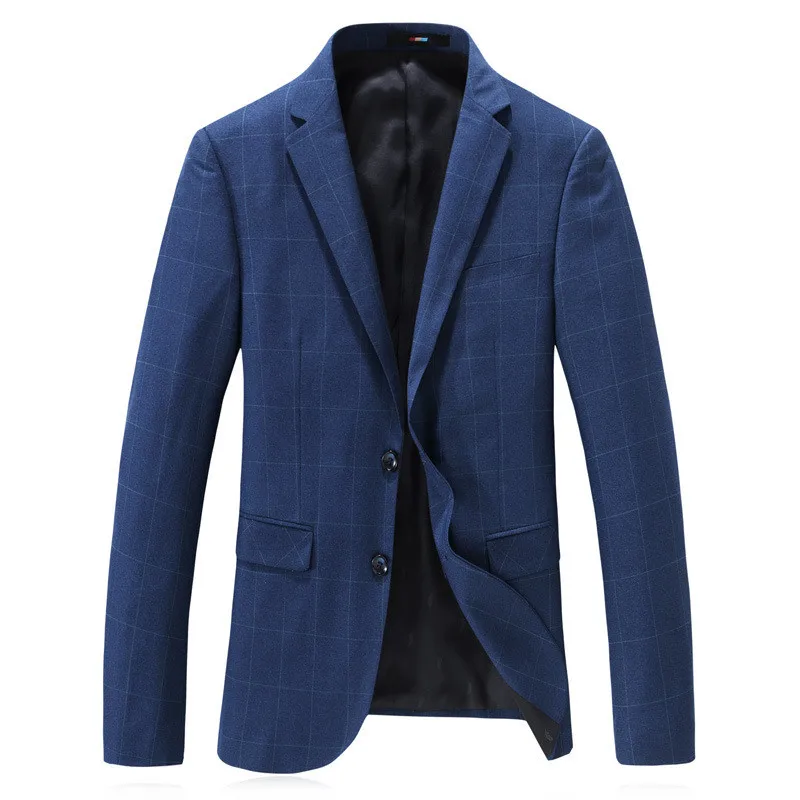 

Блейзер Мужской, весенний, Деловой, Повседневный костюм пиджак, классический, синий, в клетку, однобортный