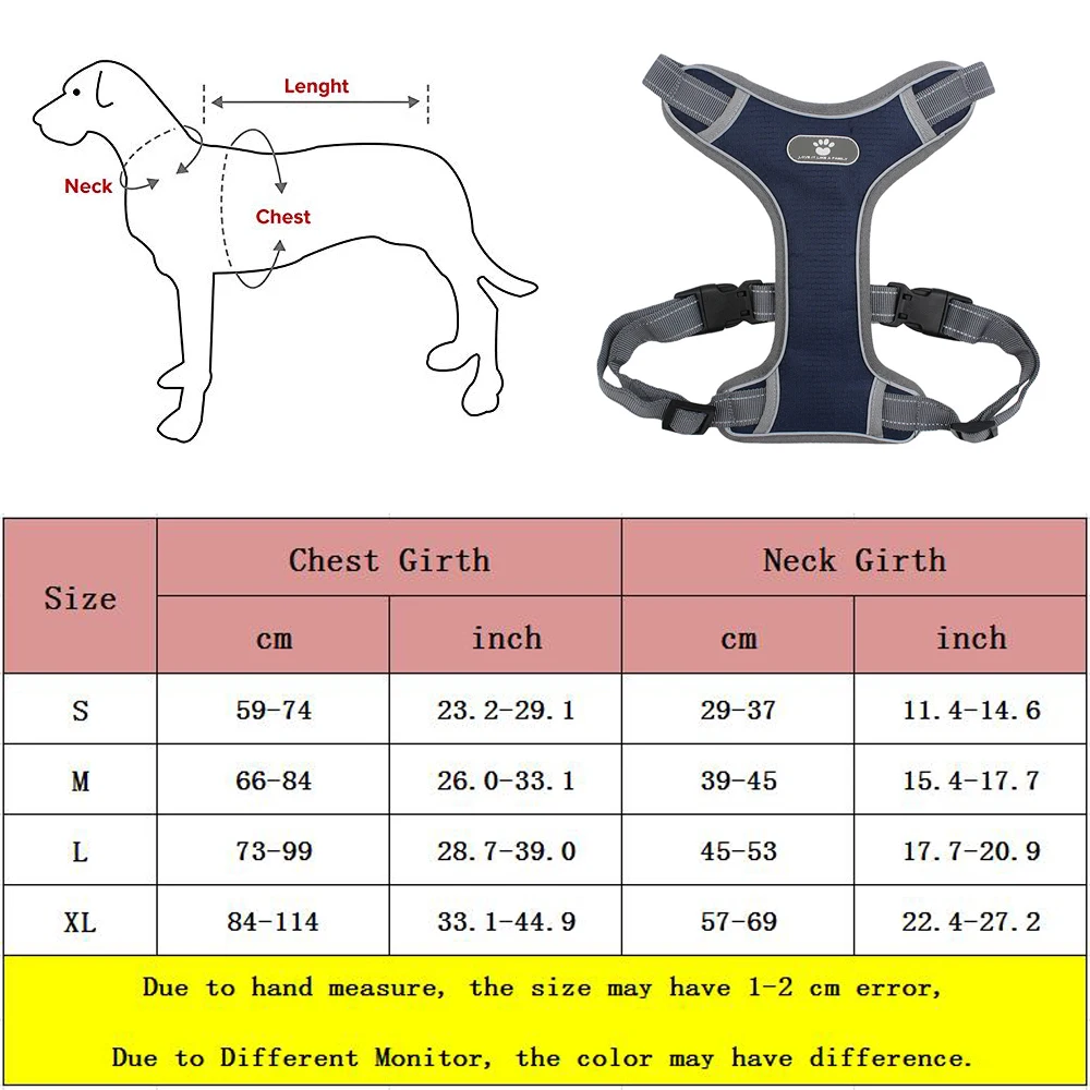 Reflective Nylon Dog Harness Vest Services Medium Large Padded Adjustable Safety Vehicular Lead for Pet Accessories | Дом и сад