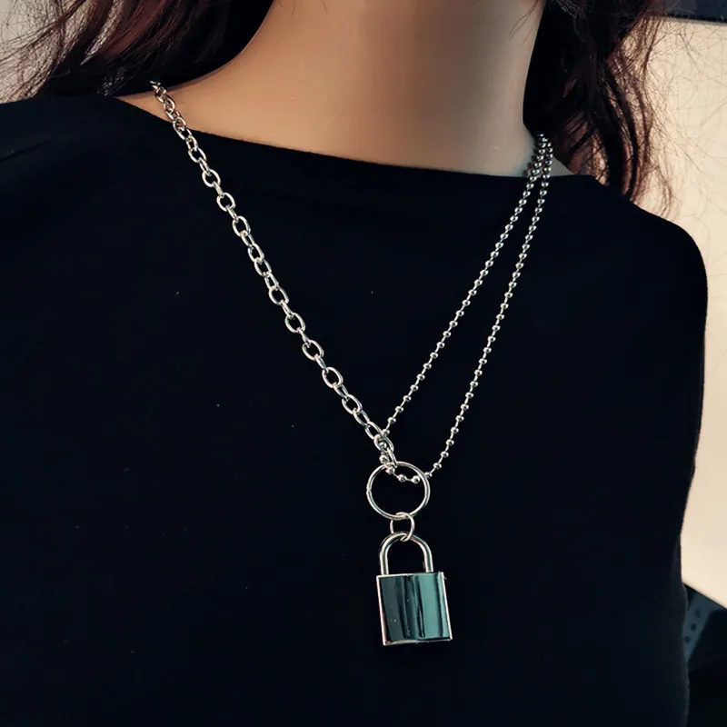 Двухслойное ожерелье-цепочка с замком для влюбленных колье-чокер в стиле панк