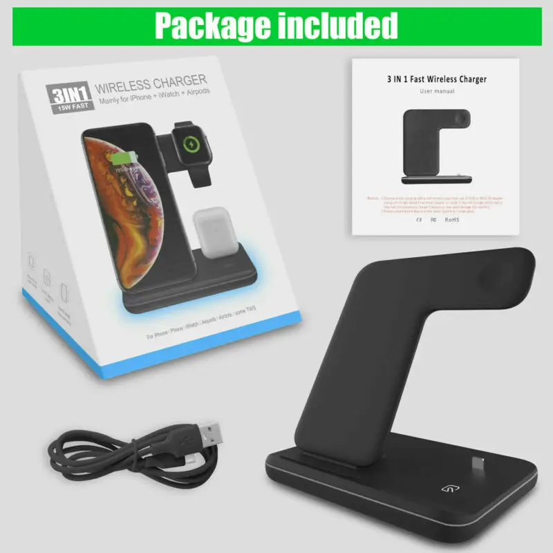 For iPhone 11 Pro Max XS 3 In 1 Wireless Charger Charging Station Dock Stand | Электроника