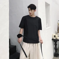 mens new urban youth korean version rotator cuff cut solid color round neck short sleeve loose fashion t shirt large size