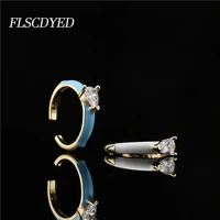 flscdyed 2022 trendy drop shape shiny zircon rings for women white blue dripping oil adjustable rings luxury wedding jewelry