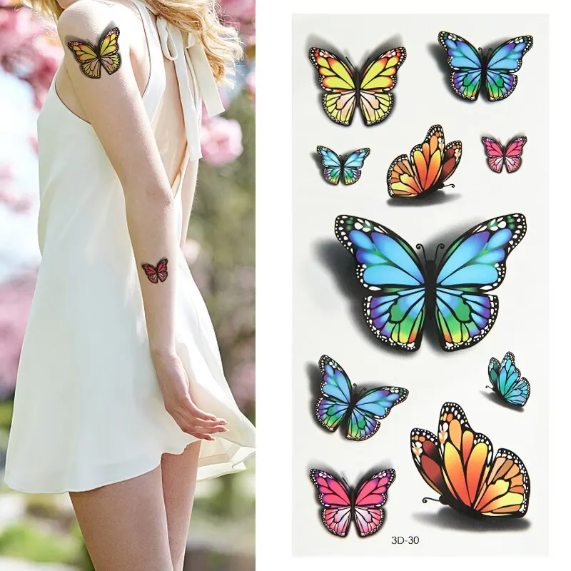 

Ladies Butterfly Decals 3D Temporary Tattoos Sheet Sticker For Scar Covering Tatto Body Art Stick On Sternum Arms Back