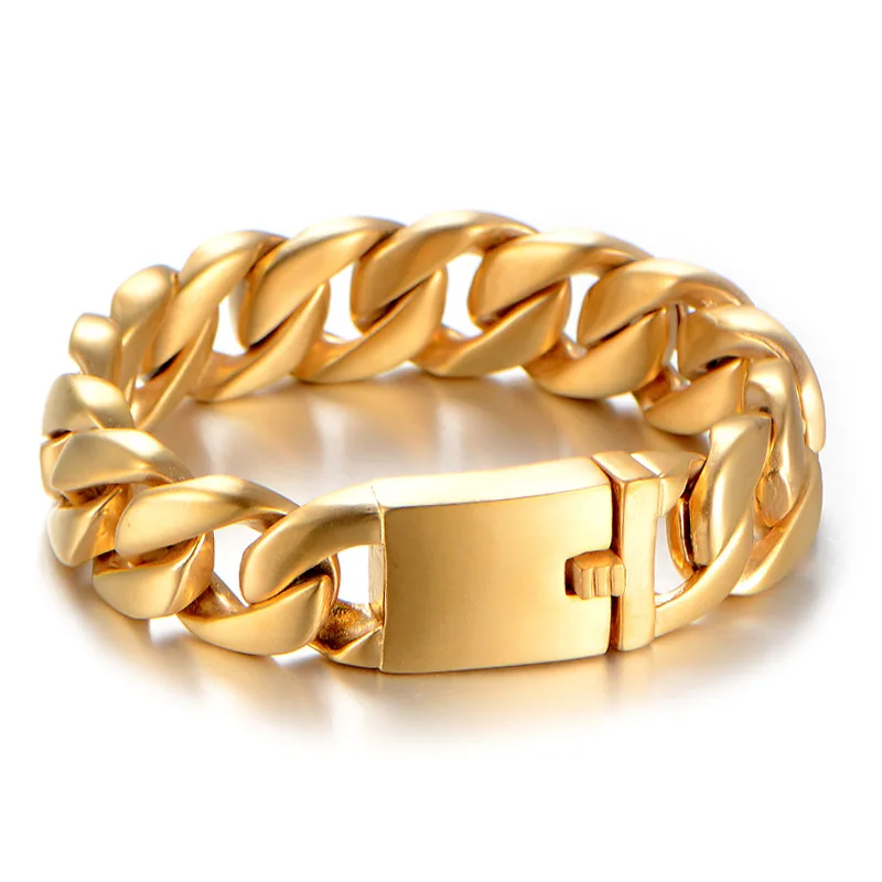

Браслет-цепочка мужской из титановой стали, браслет в стиле хип-хоп и панк, ширина 18 мм, золотистого цвета, плетение «Фигаро», Ювелирное Укра...