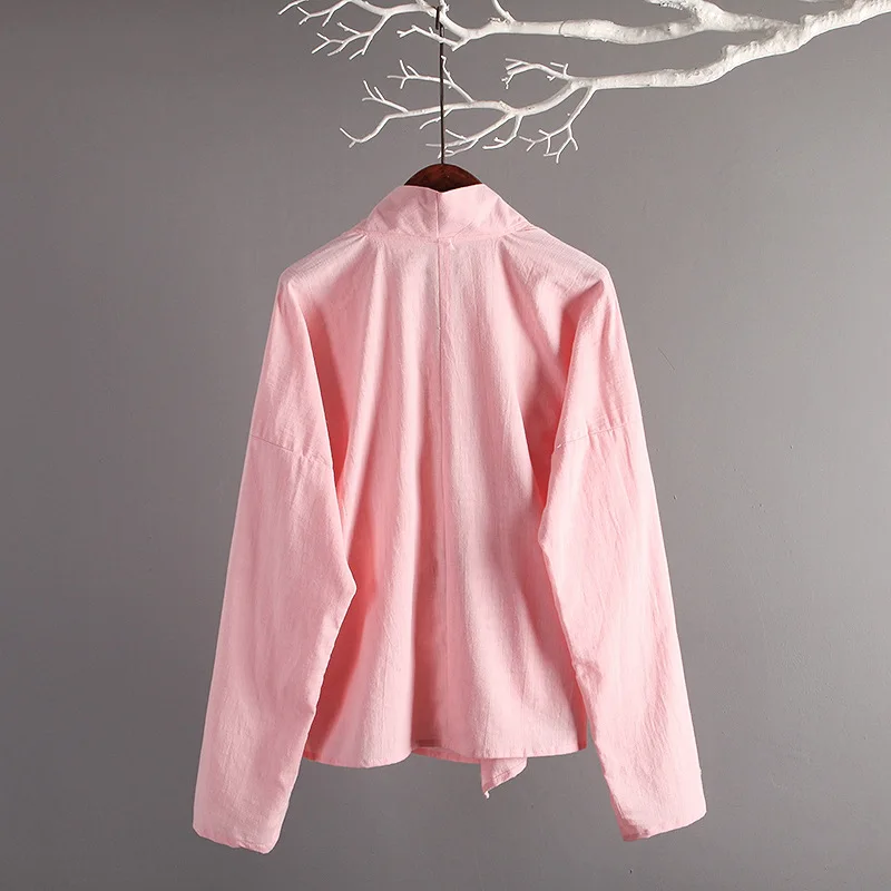 Женская блузка в китайском стиле ретро Осенние хлопковые льняные топы на