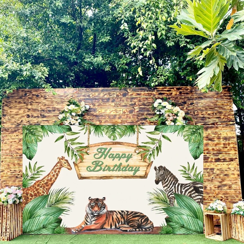 

Тропические джунгли лес диких животных для вечеринки в стиле сафари для новорожденных Для вечеринки в честь рождения ребенка 1st на день рож...