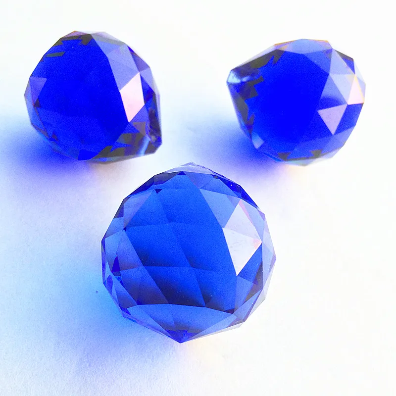Bolas de cristal facetadas para decoración del hogar, 4 unidades por lote, Color azul brillante, 30mm