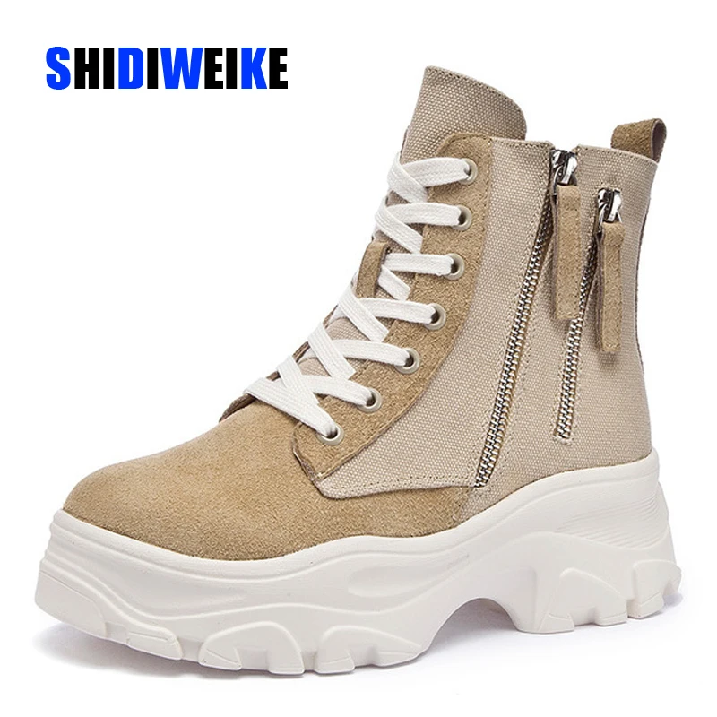 2019 зимние женские ботильоны из натуральной кожи на толстой подошве модные