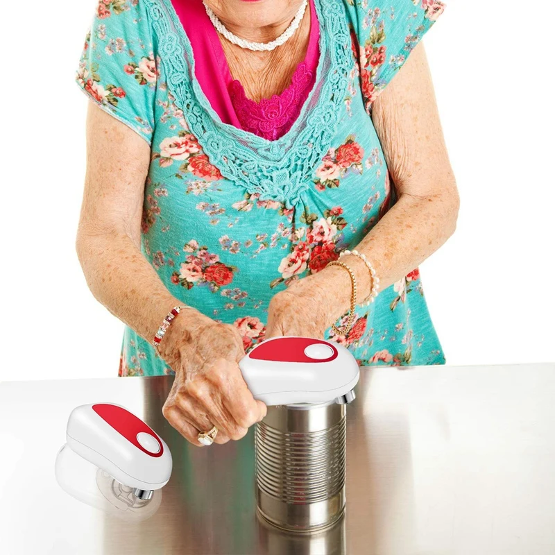 

2 Piece Electric Can Opener Smooth Felt Edge Automatic Kitchen Can Opener,Easy to Open Can,Red + White
