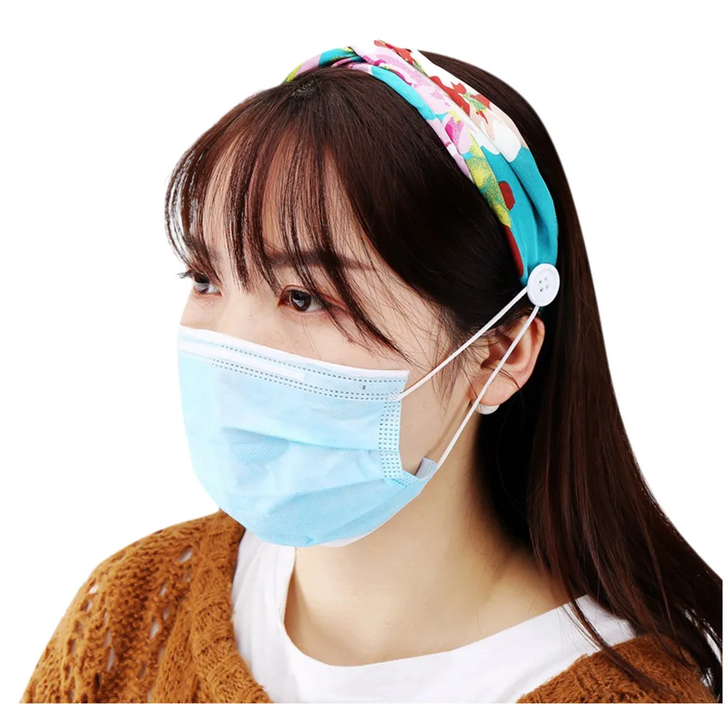 

6pcs Women's Headband With Button Strap Mask 2-in-1 Anti-leaf Hair Accessories Printed Cross Headband